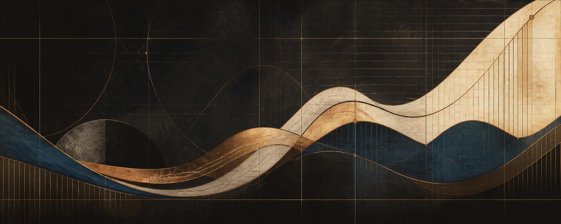 Abstract financial curves crossing an architectural grid